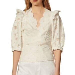 Sandro Paris Azalee Lace Embroidered Top in white ~ size 3/L, NWT!